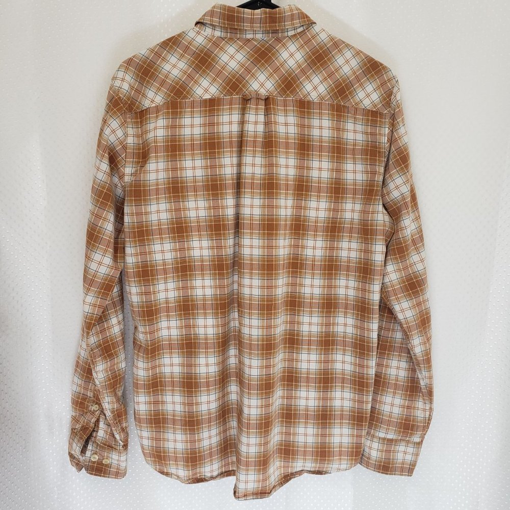 Rvca Tan White Plaid Button Down Long Sleeve Shirt - image 3